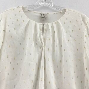 Worthington Blouse Sheer Metallic Gold‎ Accents Long Sleeve Top XL Off White